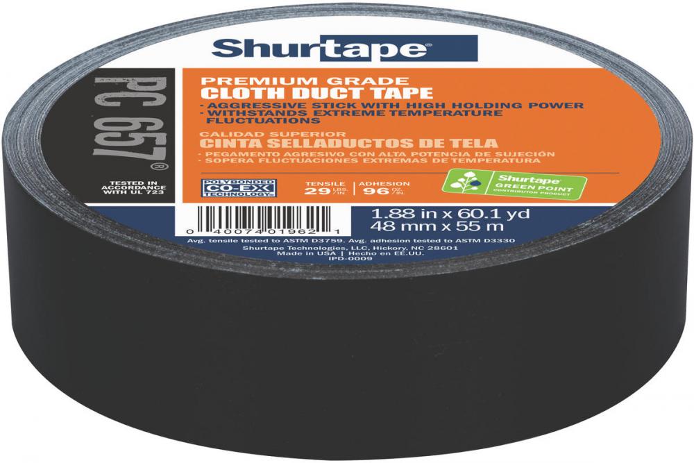 PC 657 Heavy Duty, Co-Extruded Cloth Duct Tape - Black - 14.5 mil - 48mm x 55m
