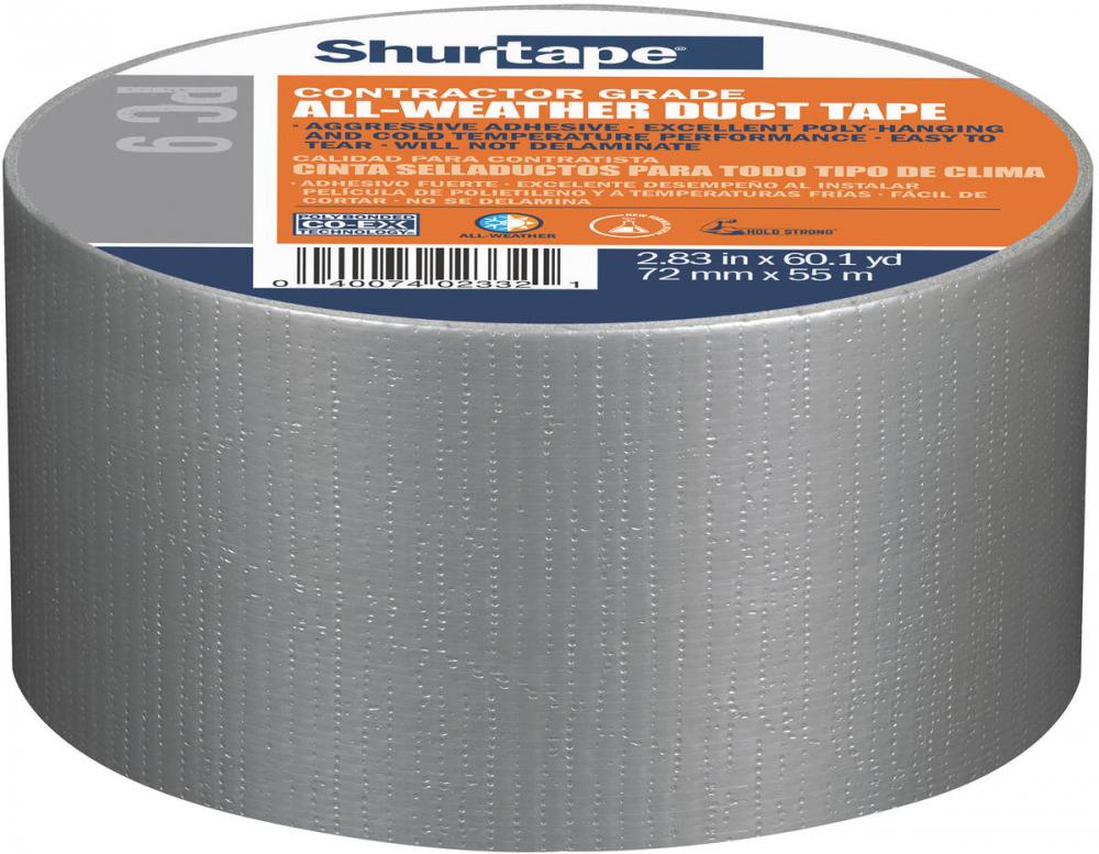 PC 9 Contractor Grade Co-Extruded Duct Tape - Silver - 9 mil - 72mm x 55m - 1 Ro