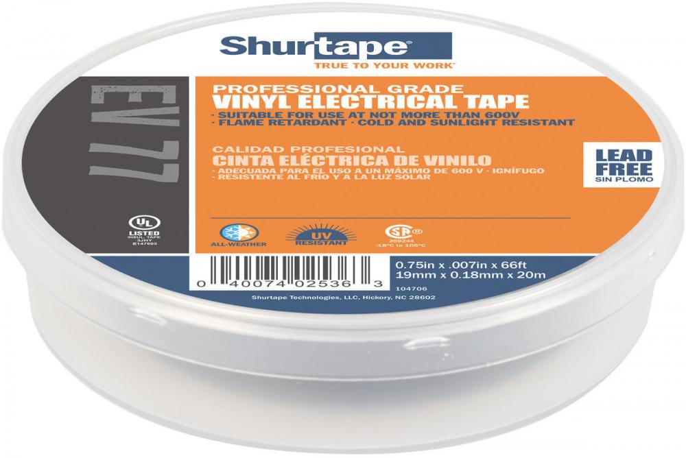 EV 77 Professional Grade Electrical Tape - UL Listed - Black - 7 mil - 3/4in x 6