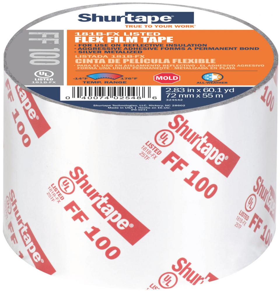 FF 100 Film Tape for Reflective Insulation - Metalized Print - 3 mil - 72mm x 55