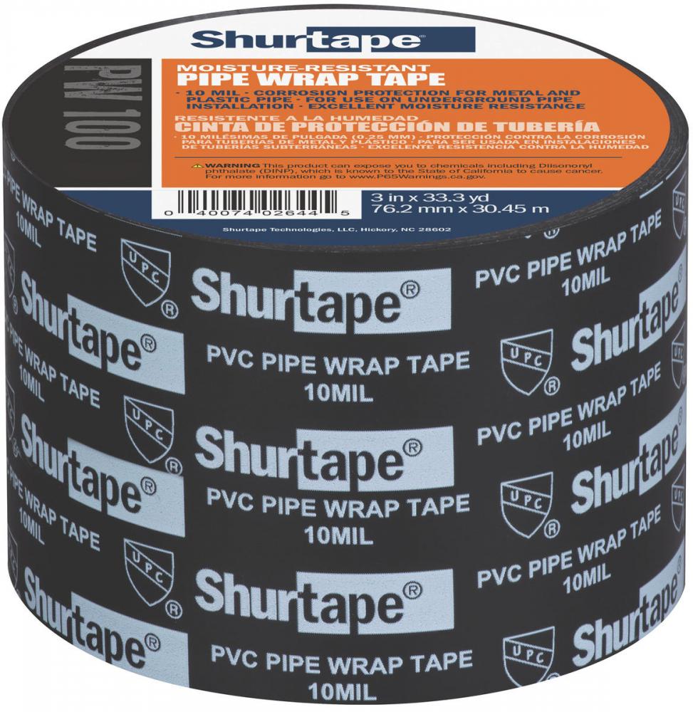 PW 100 Corrosion-Resistant PVC Pipe Wrap Tape - Black Printed - 10 mil - 3in x 3