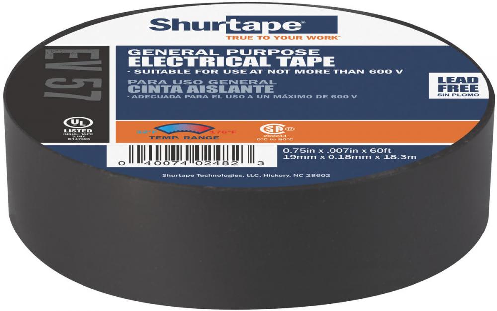 EV 57 General Purpose Grade Electrical Tape - UL Listed - Black - 7 mil - 3/4in