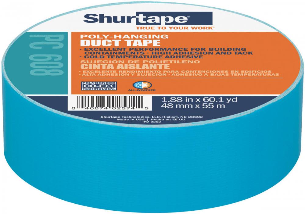 PC 608 Contractor Grade Co-Extruded Poly-Hanging Duct Tape - Teal Blue - 9 mil -