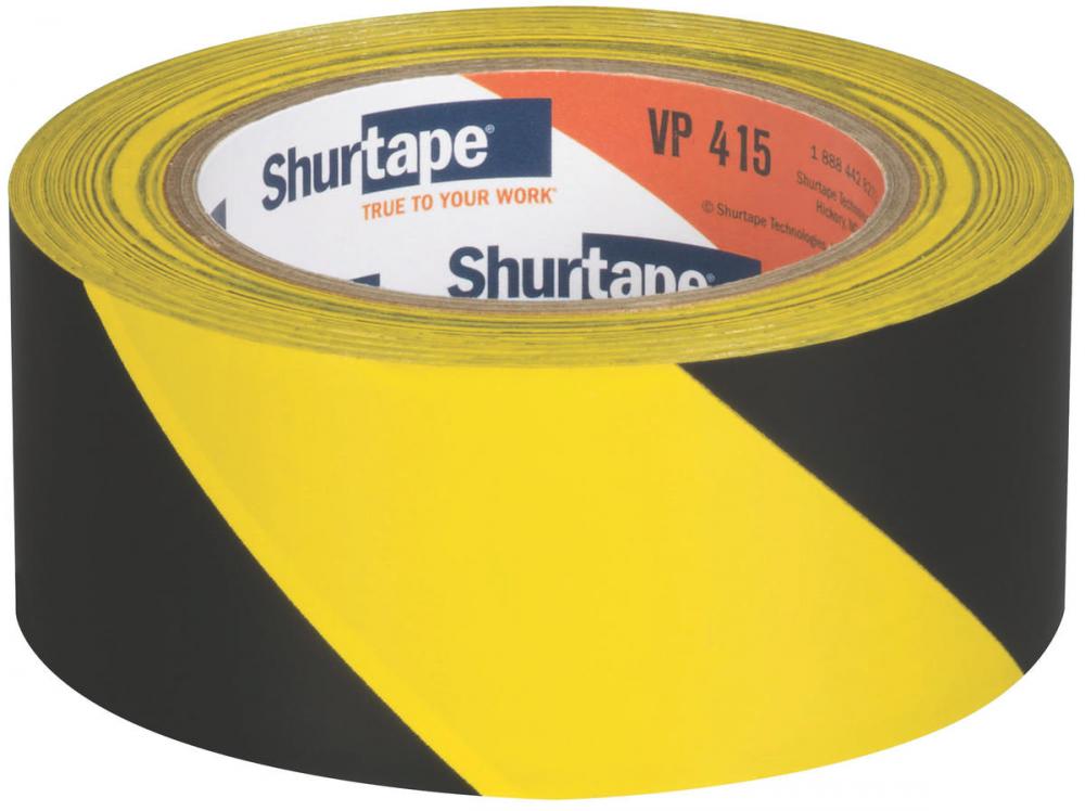 VP 415 Warning Stripe Tape - Black/Yellow - 6.6 mil - 50mm x 33m - 1 Case (24 Ro