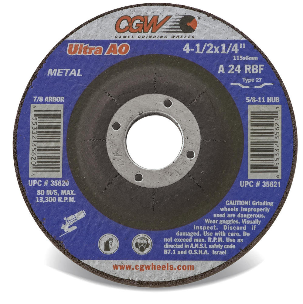 1/4&#34; Depressed Center Grinding Wheels, Type 27 - White AO