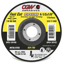 CGW Abrasives 35666 - Pipeline 1/8" Depressed Center Grinding Wheels - Aluminum Oxide