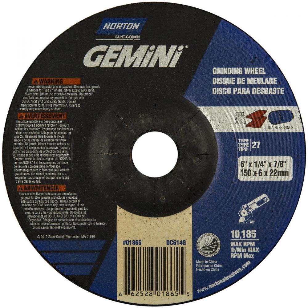 6 x 1/4 x 7/8 In. Gemini Grinding Wheel 24 S T27