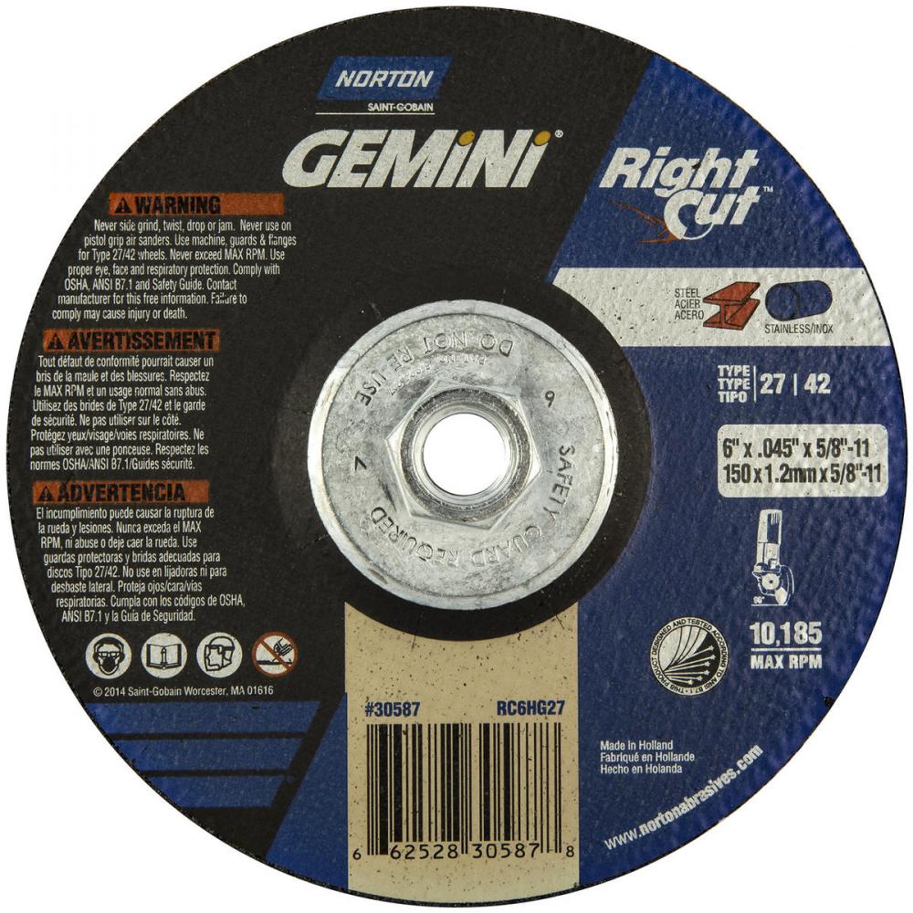 6 x .045 x 5/8 - 11 In. Gemini RightCut Cutting Wheel 24 Q T27/42