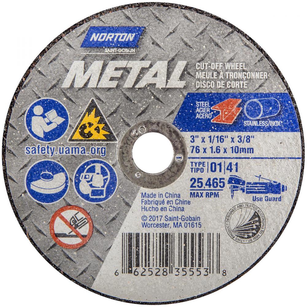 3 x 1/16 x 3/8 In. Metal Cut-Off Wheel 36 T T01/41