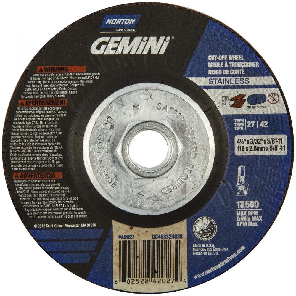 4-1/2 x 3/32 x 5/8 - 11 In. Gemini INOX/SS Cutting Wheel 30 Q BDA T27/42