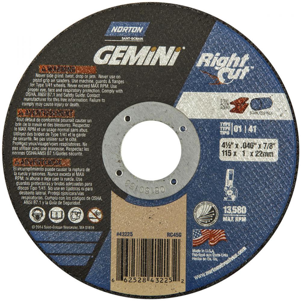 4-1/2 x .040 x 7/8 In. Gemini RightCut Cut-Off Wheel 36 T T01/41