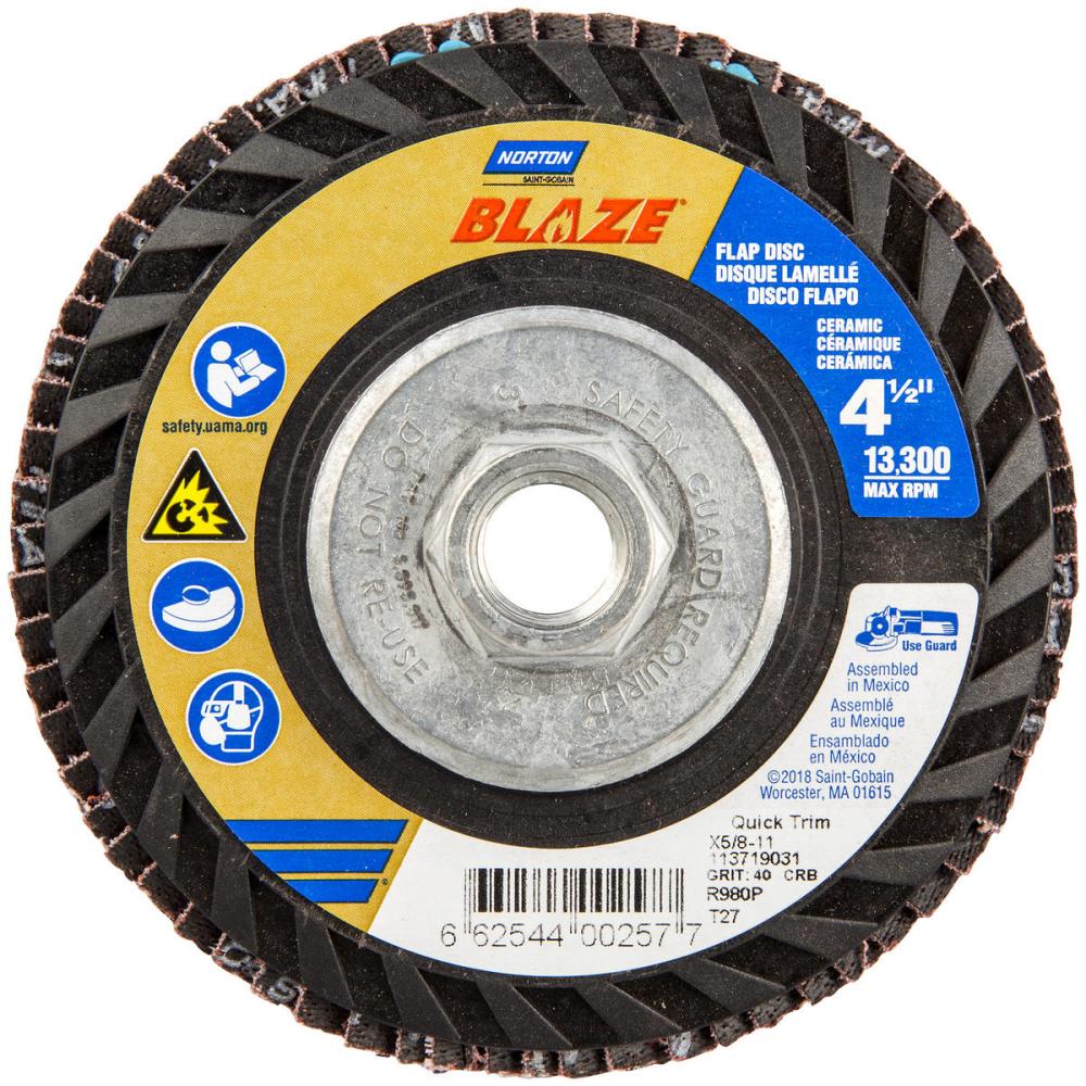 4-1/2 x 5/8 - 11 In. Blaze Plastic Flat Flap Disc T27 40 Grit R980P CA