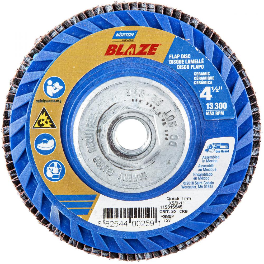 4-1/2 x 5/8 - 11 In. Blaze Plastic Flat Flap Disc T27 80 Grit R980P