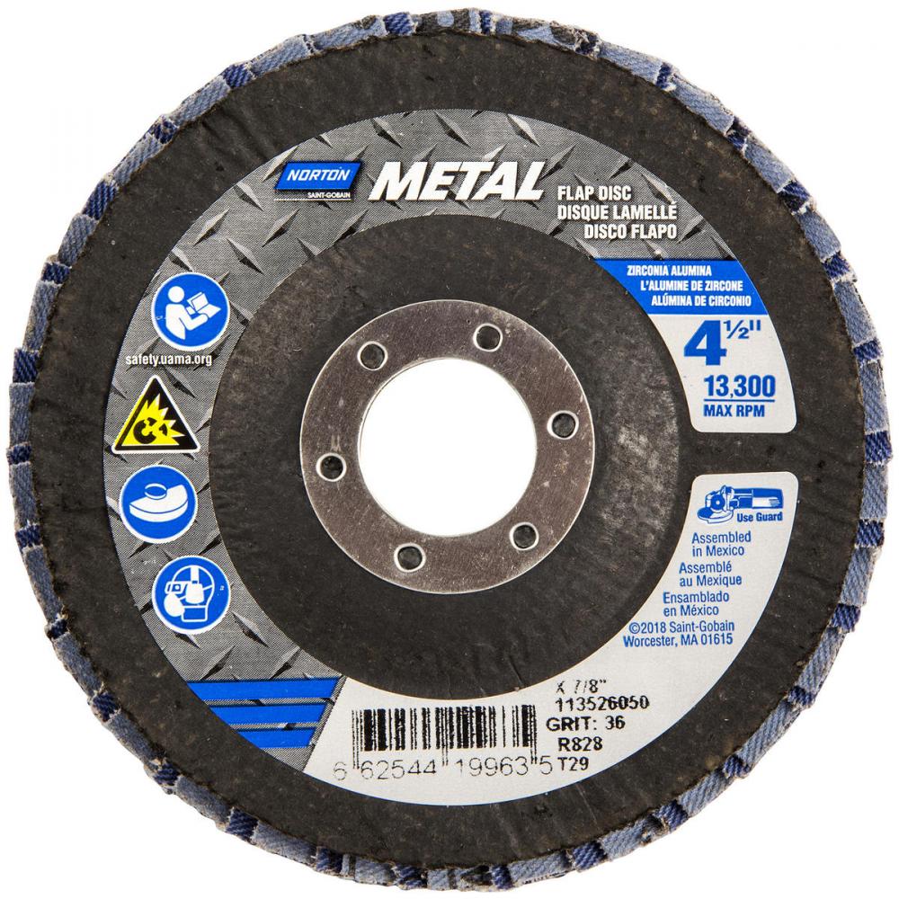 4-1/2 x 7/8 In. Metal Fiberglass Conical Flap Disc T29 P36 Grit R828 ZA