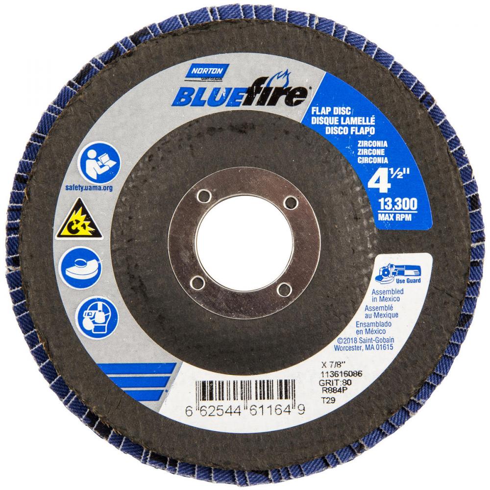 4-1/2 x 7/8 In. BlueFire Fiberglass Conical Flap Disc T29 P80 Grit R884P ZA