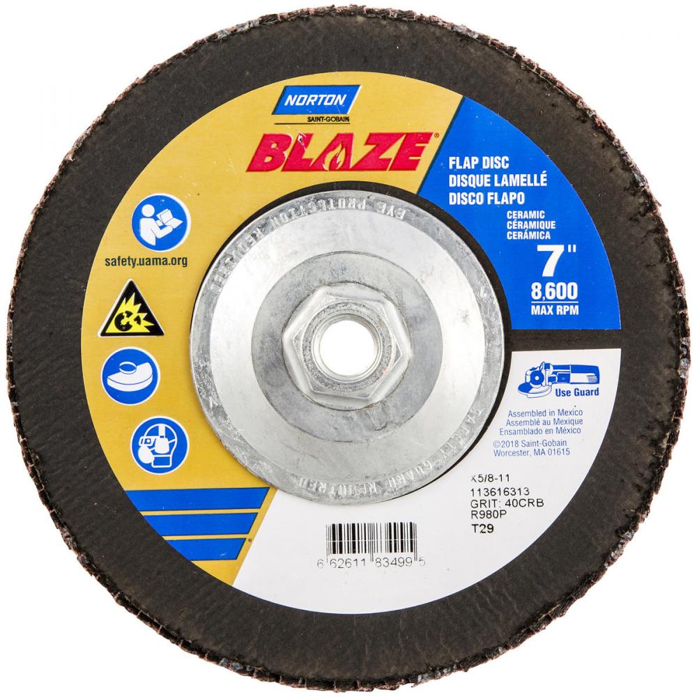 7 x 5/8 - 11 In. Blaze Fiberglass Conical Flap Disc T29 40 Grit R980P CA