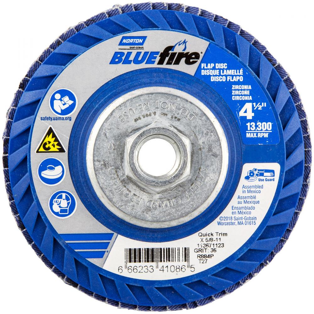 4-1/2 x 5/8 - 11 In. BlueFire Plastic Flat Flap Disc T27 P36 Grit R884V1 ZA