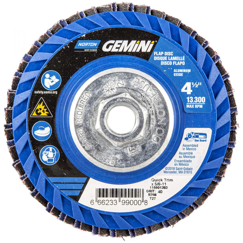 4-1/2 x 5/8 - 11 In. Gemini Plastic Flat Flap Disc T27 P40 Grit R766 ZA