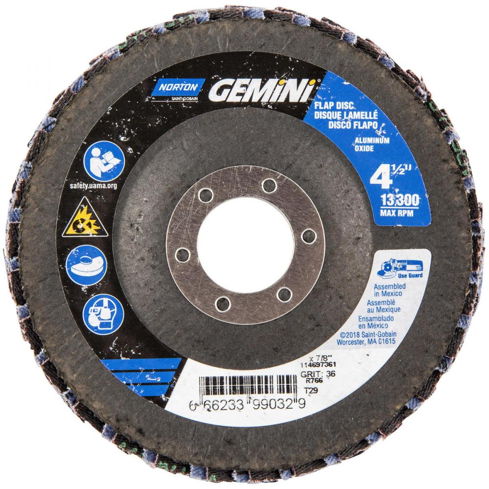 4-1/2 x 7/8 In. Gemini Fiberglass Conical Flap Disc T29 P36 Grit R766 ZA