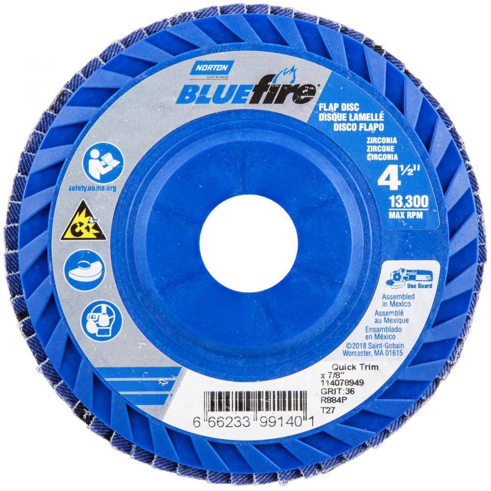 4-1/2 x 7/8 In. BlueFire Plastic Flat Flap Disc T27 P36 Grit R884P ZA