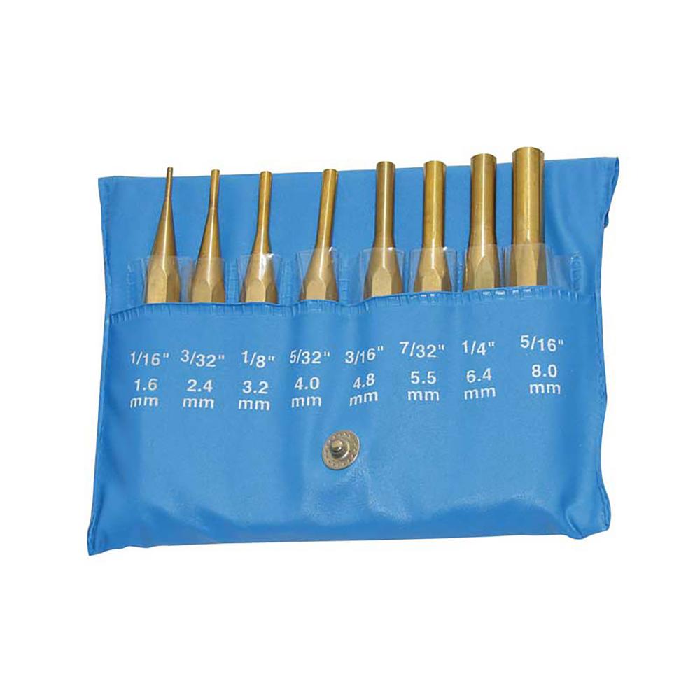 8pc Brass Drive Pin Punch Set