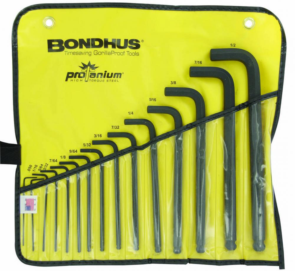 Set 15 Ball End L-wrenches .050-1/2&#34; in Pouch