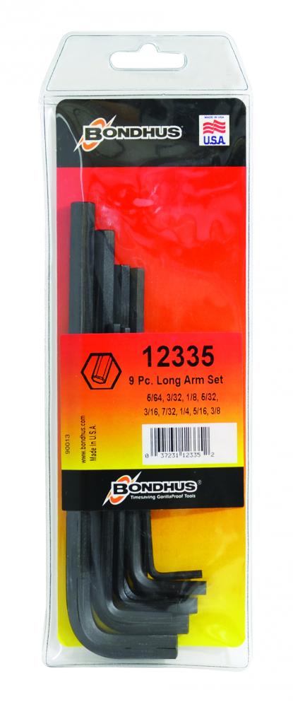 Set 9 Hex Key Set Long (5/64-3/8&#34;) w/o 7/64 & 9/64 Pouch