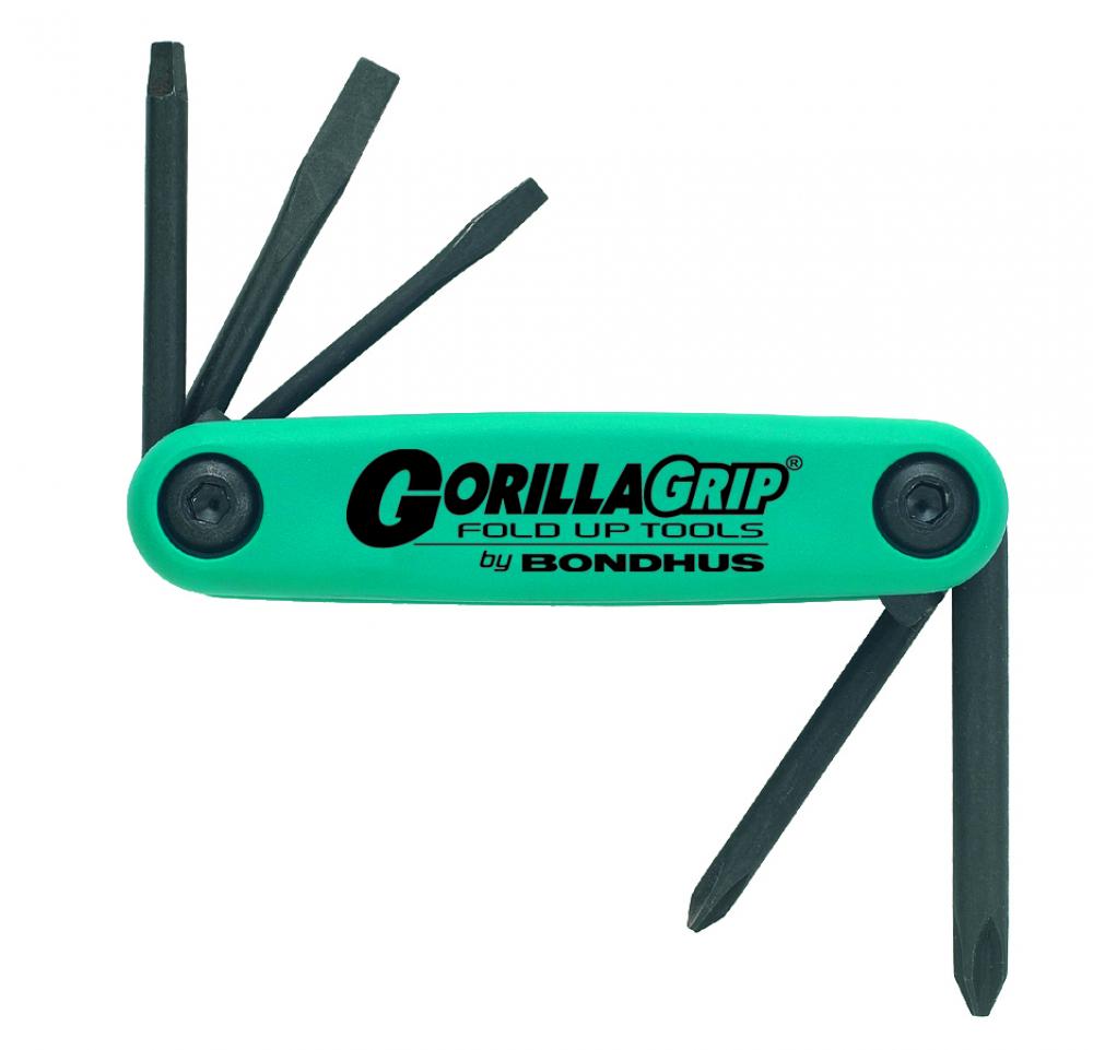 Set 5 Utility GorillaGrip Fold-up Tools PH#1, #2, SL 3/16 Slotted,  SQ #1, #2