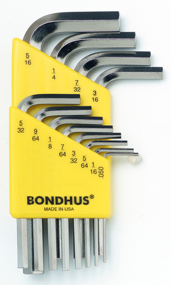 Set 12 BriteGuard Plated Hex L-wrenches .050-5/16&#34; - Short