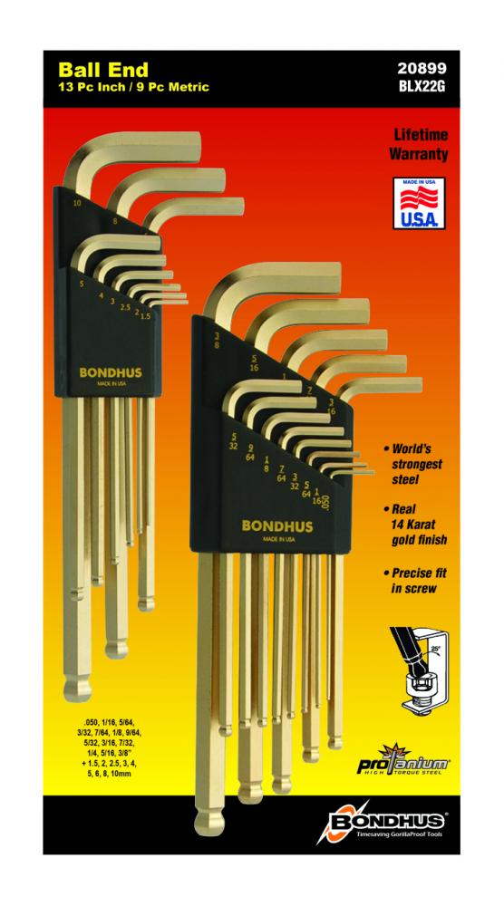 Inch/Metric GoldGuard Plated Ball EndL-wrench Double Pack  37937 (.050-3/8) & 38099 (1.5-10mm)