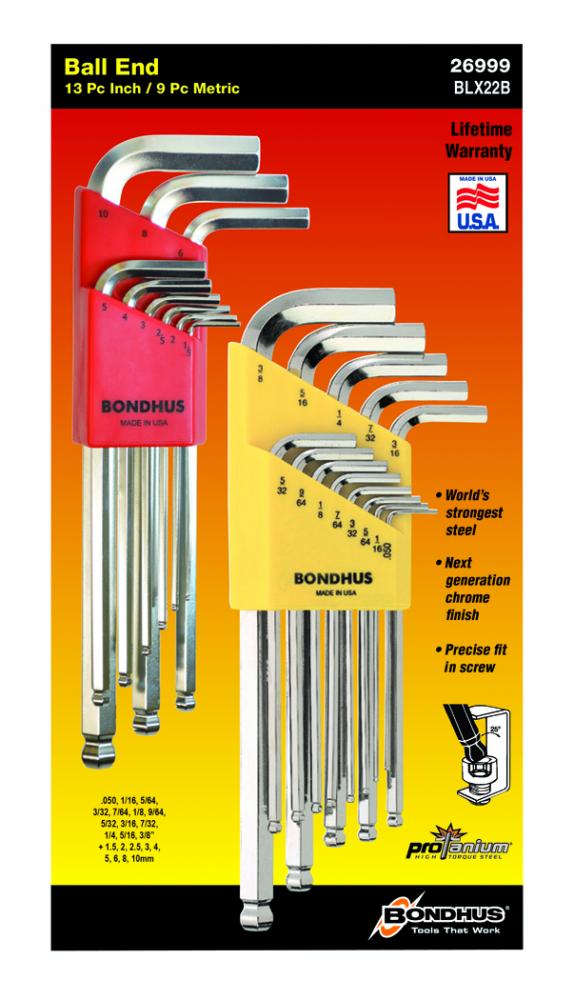 Set 22 BriteGuardâ„¢ Ball End L-Wrenches IN/MM Double Pack - 16937 (.050-3/8&#34;) + 16999 (1.5-10mm