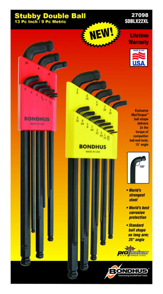 SET 22 STUBBY DOUBLE BALL END L-WRENCHES IN/MM XL DOUBLE PACK - 67037 (.050-3/8&#34;) + 67099 (1.5-1