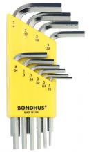 Bondhus 16238 - Set 10 BriteGuard Plated Hex L-wrenches 1/16-1/4" - Short