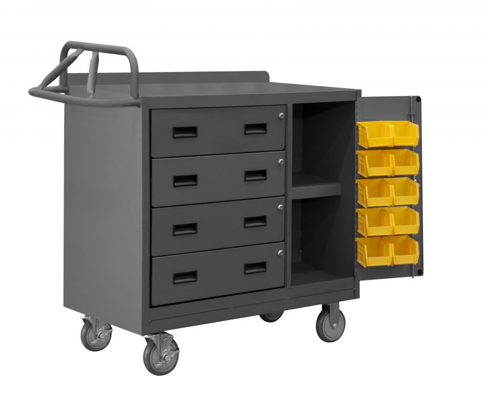 Mobile Bench Cabinet, 8 Yellow Bins