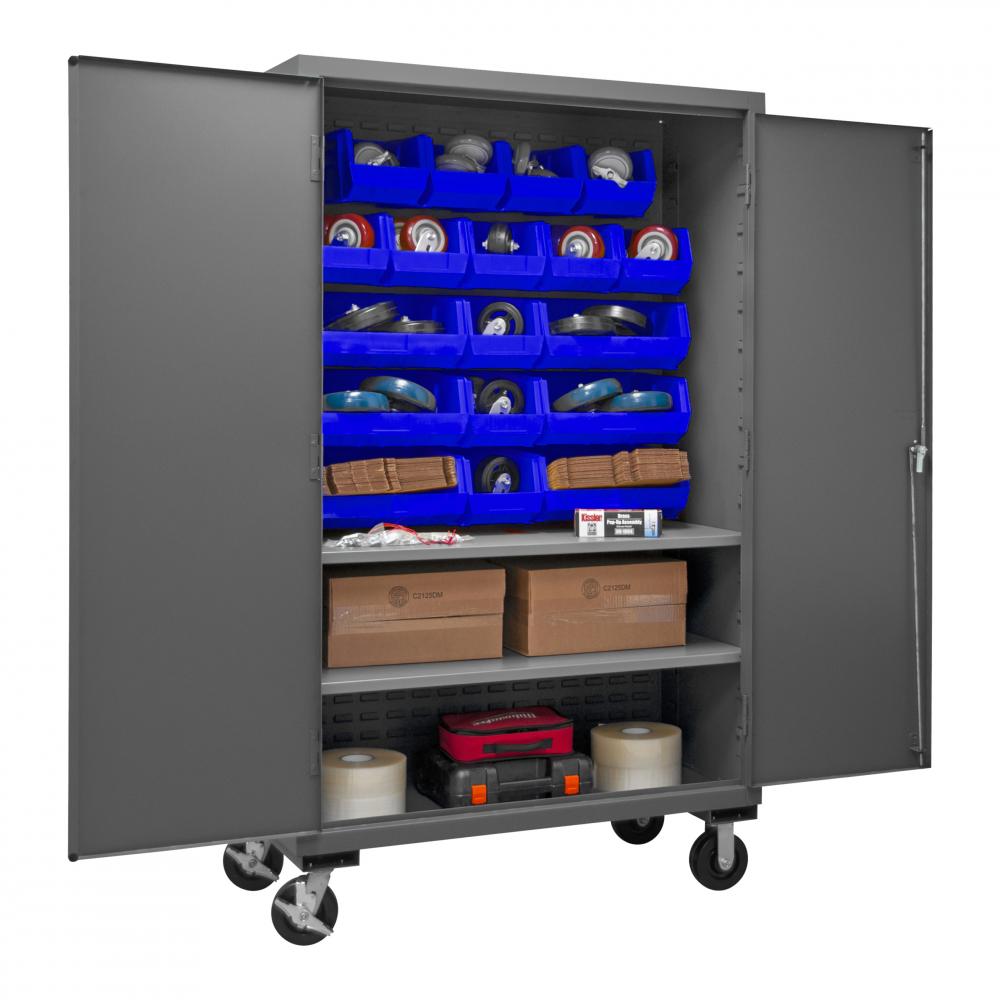 Mobile Cabinet, 2 Shelves, 18 Blue Bins