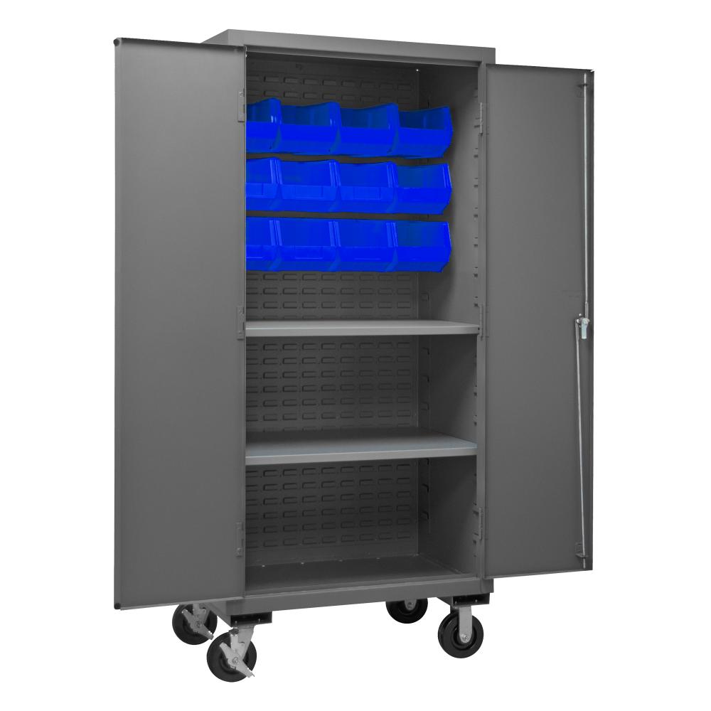 Mobile Cabinet, 2 Shelves, 12 Blue Bins