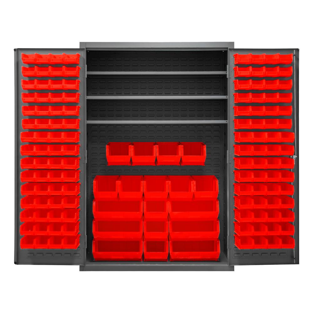 Cabinet, 3 Shelves, 138 Red Bins