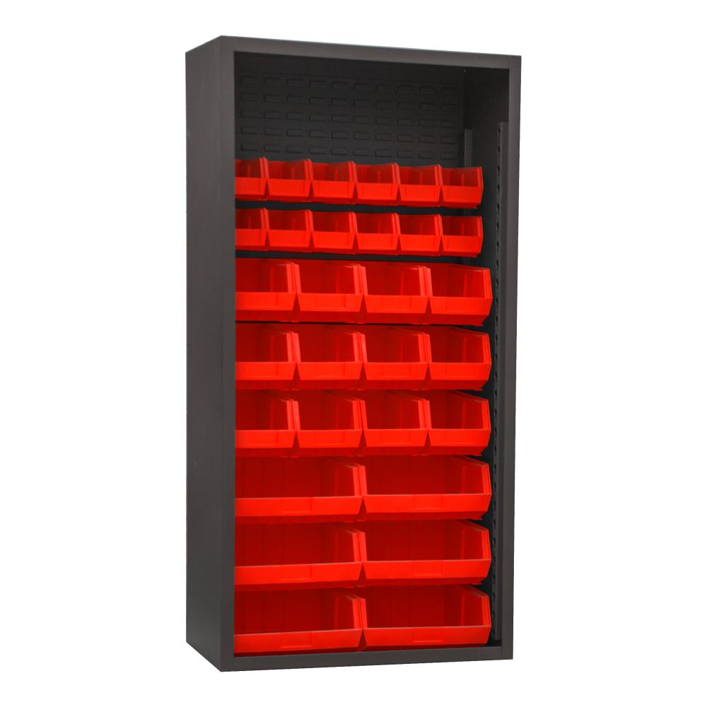 Enclosed Shelving, 30 Blue Bins Enclosed Shelving, 30 Blue Bins