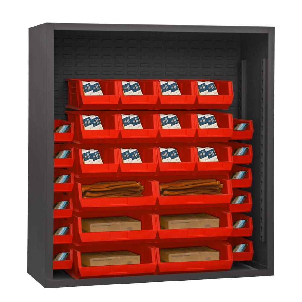 Enclosed Shelving, 30 Blue Bins Enclosed Shelving, 30 Blue Bins