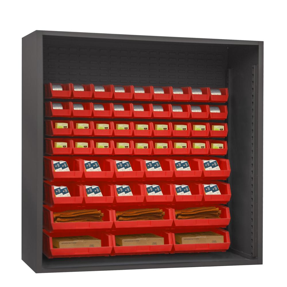 Enclosed Shelving, 54 Blue Bins Enclosed Shelving, 54 Blue Bins