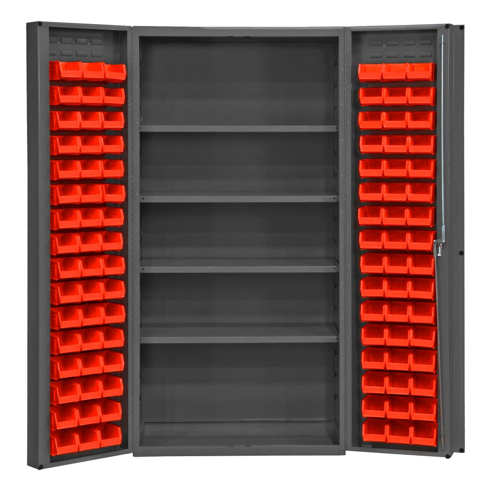 Cabinet, 4 Shelves, 96 Red Bins