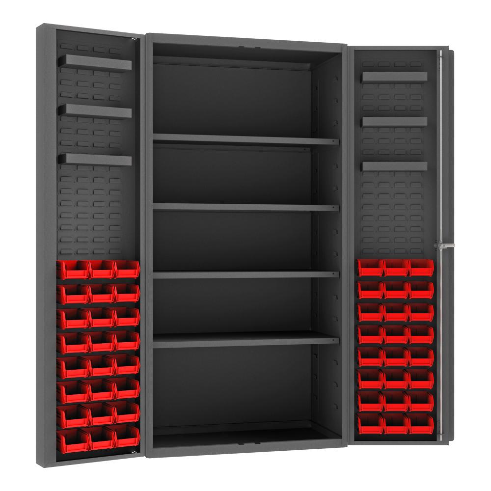 Cabinet, 4 Shelves, 48 Red Bins