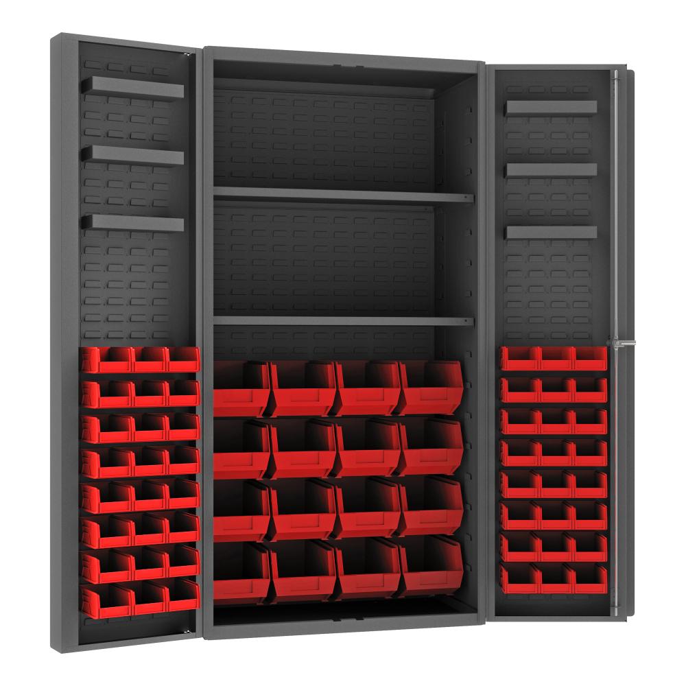 Cabinet, 2 Shelves, 64 Red Bins