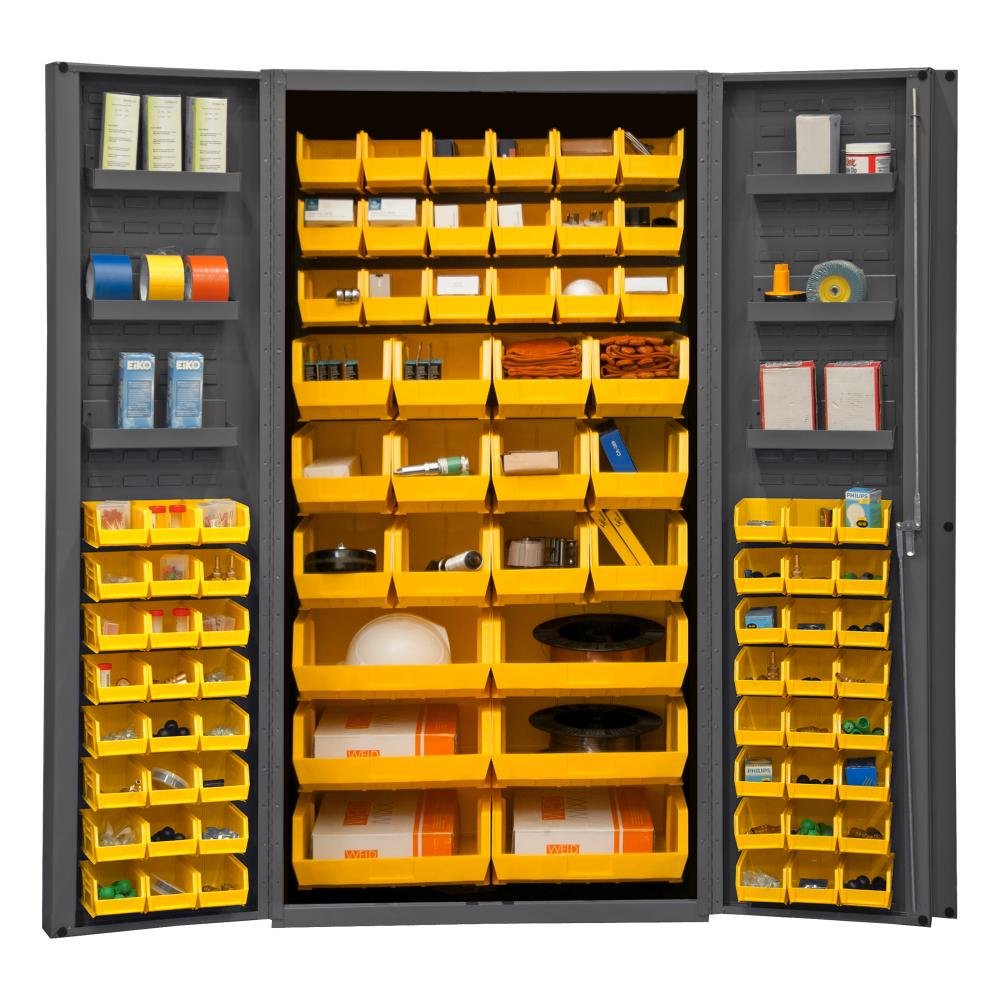 Cabinet, 84 Yellow Bins, 6 Door Shelves