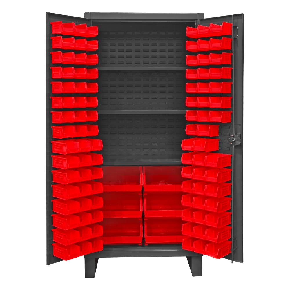 Cabinet, 3 Shelves, 102 Red Bins