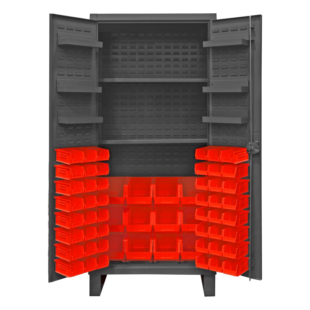 Cabinet, 2 Shelves, 60 Red Bins