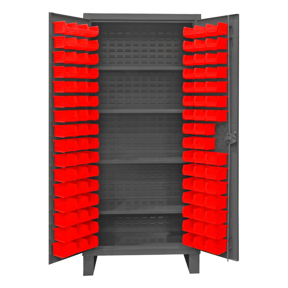 Cabinet, 4 Shelves, 96 Red Bins