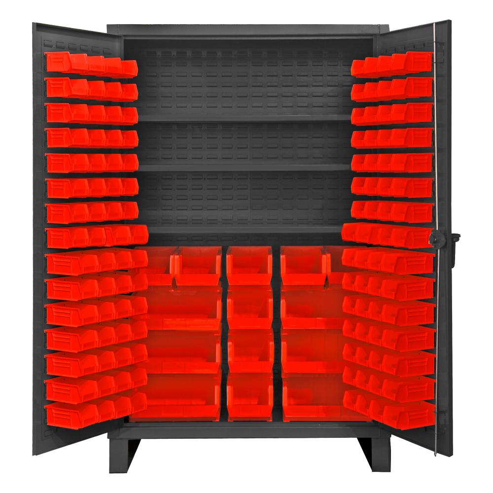 Cabinet, 3 Shelves, 134 Red Bins