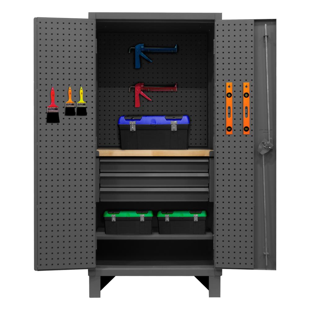 Pegboard Cabinet, 1 Shelf, 3 Drawers