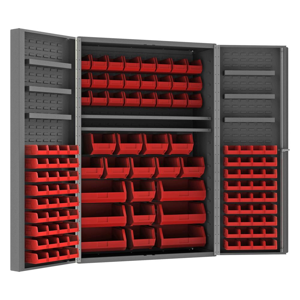 Cabinet, 6 Door Shelves, 114 Red Bins